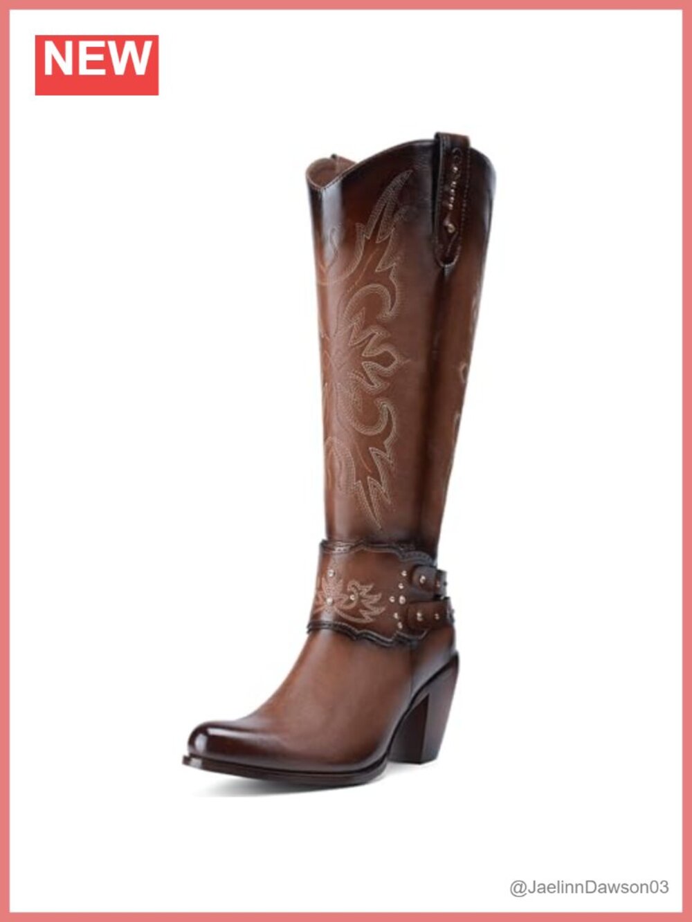 Knee High Cowboy Boots for Women, Faux Leather Western Pull On with Crystal